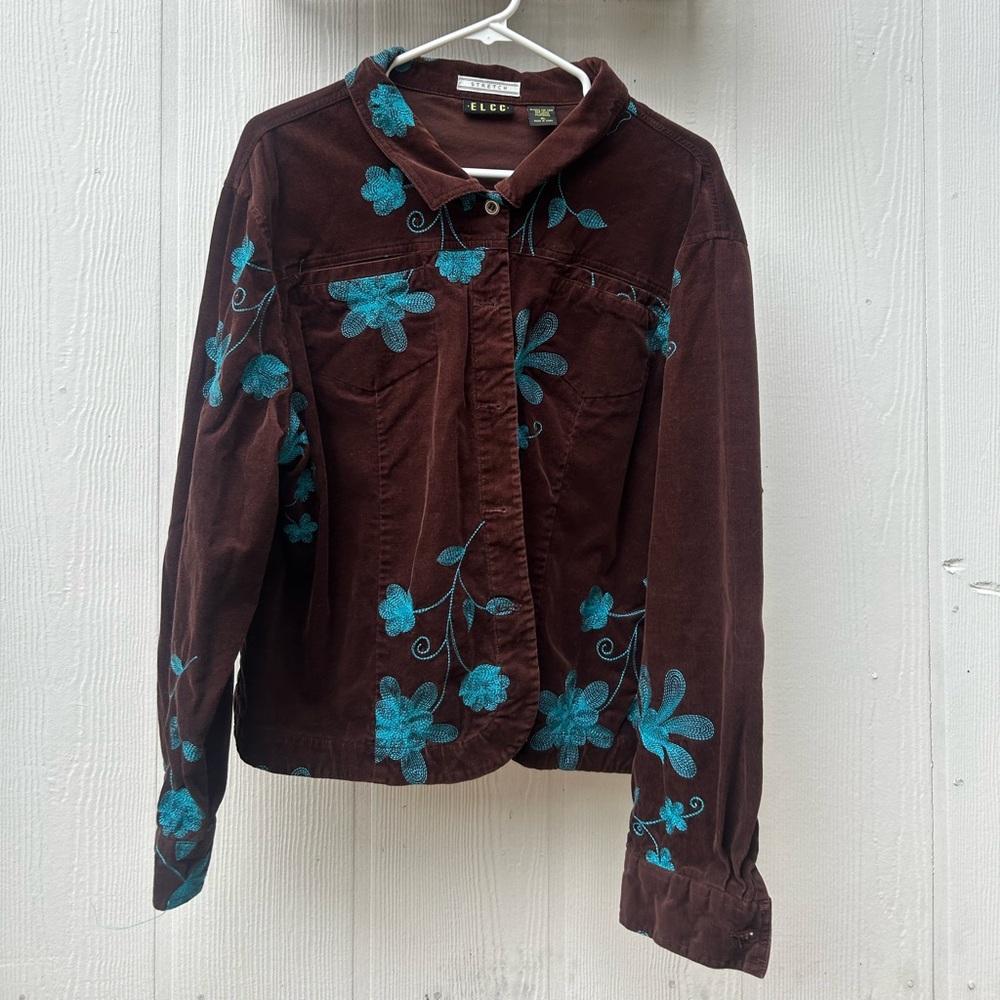 ELCC Dark Brown Jacket with Teal Floral Design